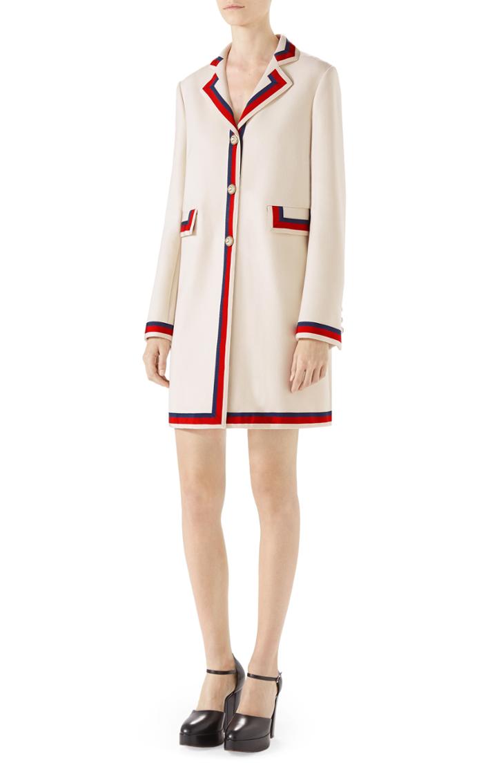 Women's Gucci Ribbon Trim Wool Coat