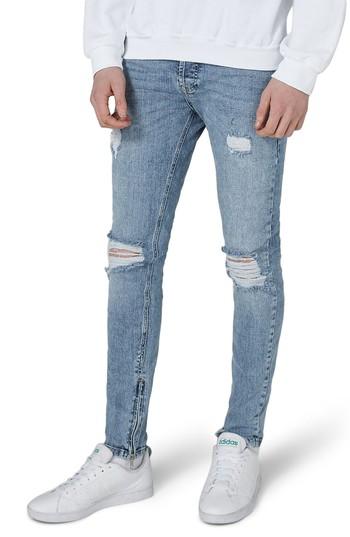 Men's Topman Ripped Acid Wash Skinny Jeans X 32 - Blue