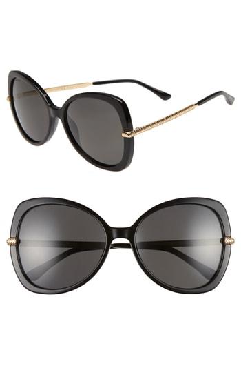 Women's Jimmy Choo Cruz 58mm Polarized Butterfly Sunglasses - Black/ Grey Polarized