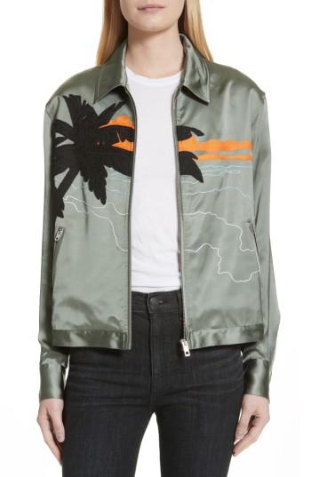 Women's Rag & Bone Roth Embroidered Satin Jacket, Size - Green