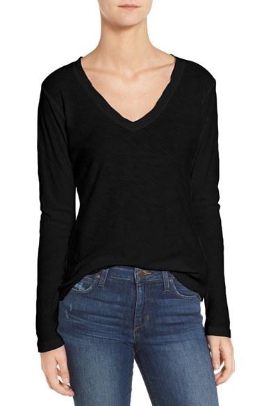 Women's James Perse Slub Cotton V-neck Long Sleeve Tee