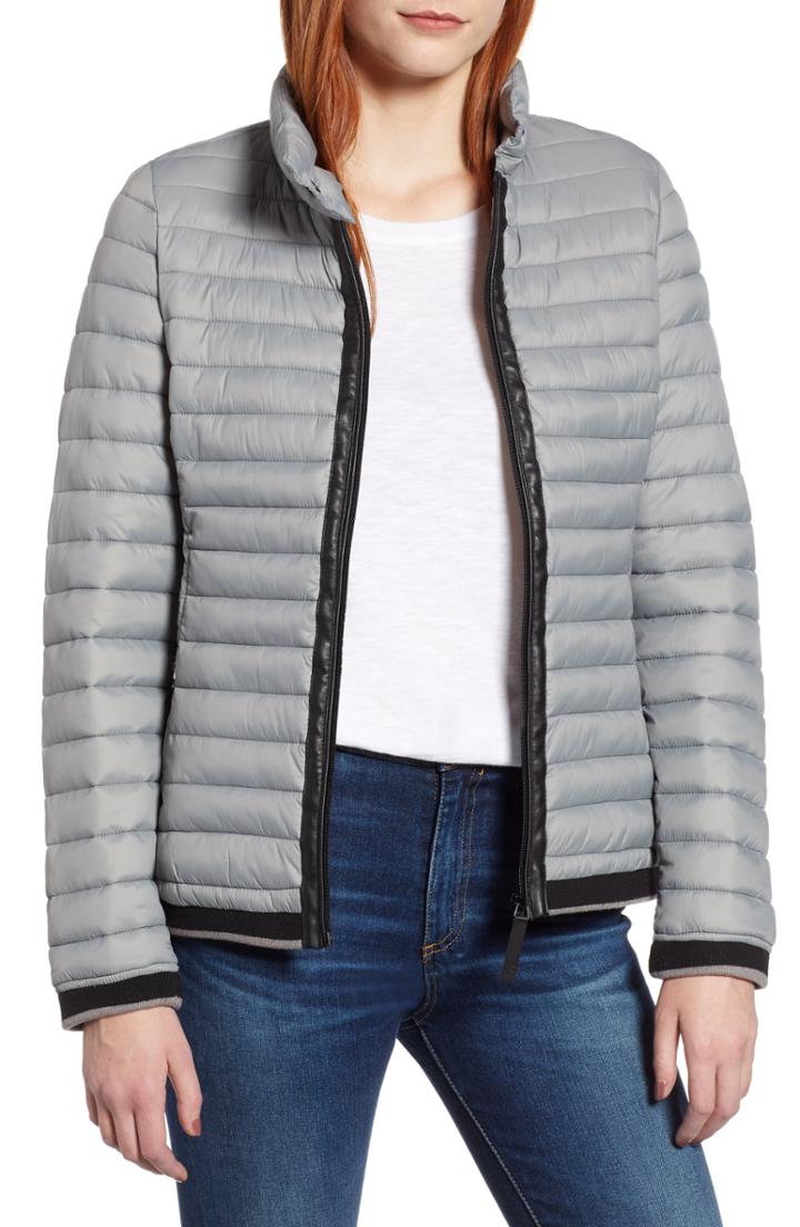 Women's Marc New York Stripe Trim Packable Jacket - Grey