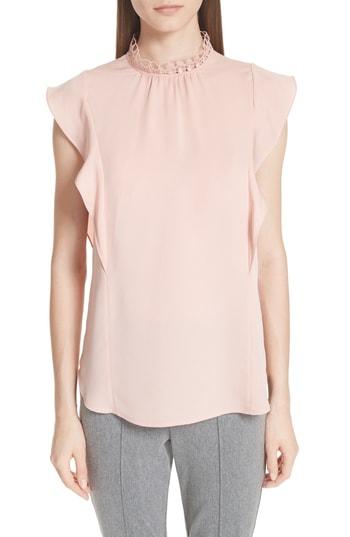 Women's St. John Collection Ruffle Double Silk Georgette Top - Coral
