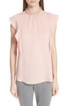 Women's St. John Collection Ruffle Double Silk Georgette Top - Coral