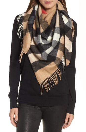 Women's Burberry Mega Check Cashmere Scarf, Size - Brown