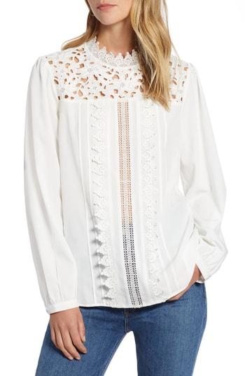 Petite Women's Halogen Lace Yoke Blouse P - Ivory