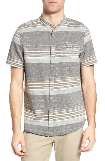 Men's Jeremiah Houghton Stripe Linen Blend Band Collar Shirt