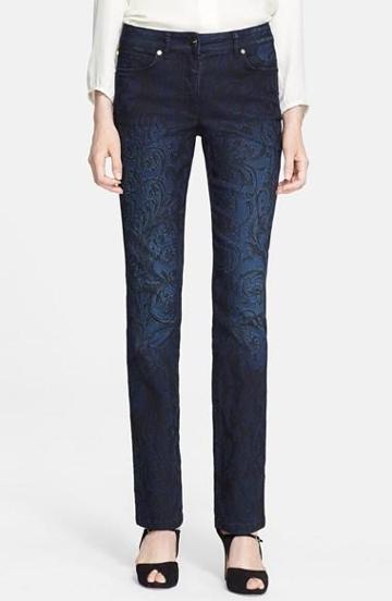 Escada Slim Paisley Print Jeans Womens Dark Blue Size 4 Us / 34 De