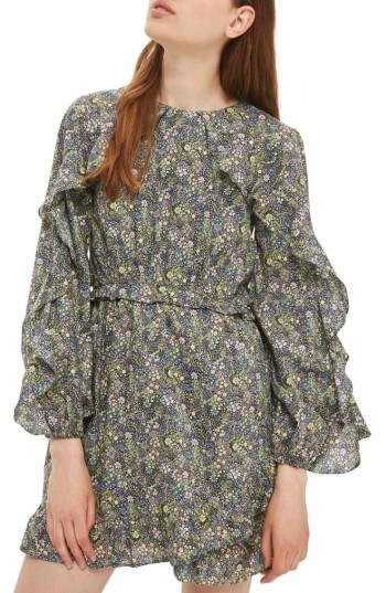 Women's Topshop Liberty Print Ruffle Skater Dress Us (fits Like 0-2) - Blue