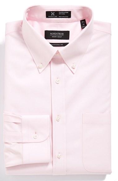 Men's Nordstrom Men's Shop Smartcare(tm) Traditional Fit Pinpoint Dress Shirt 35 - Pink