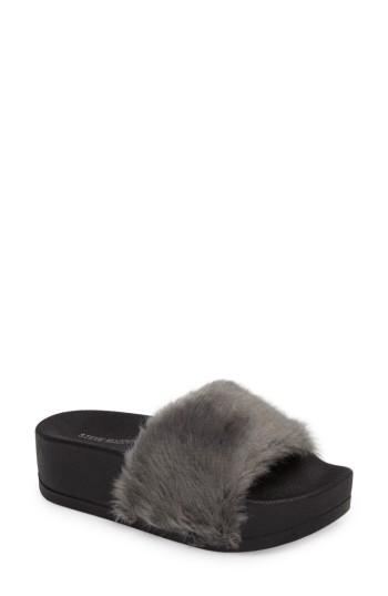Women's Steve Madden Softey Faux Fur Platform Slide M - Grey