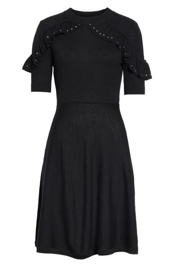 Women's Kate Spade New York Studded Ruffle Sweater Dress, Size - Black