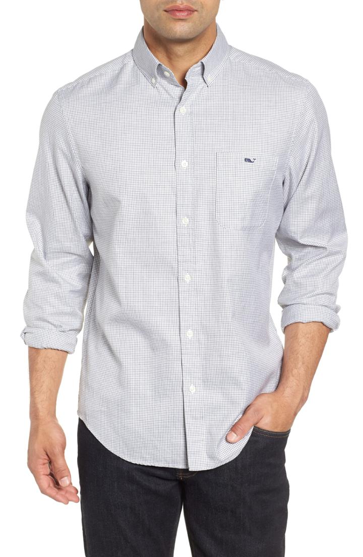 Men's Vineyard Vines Kettle Cove Regular Fit Gingham Sport Shirt, Size - Grey