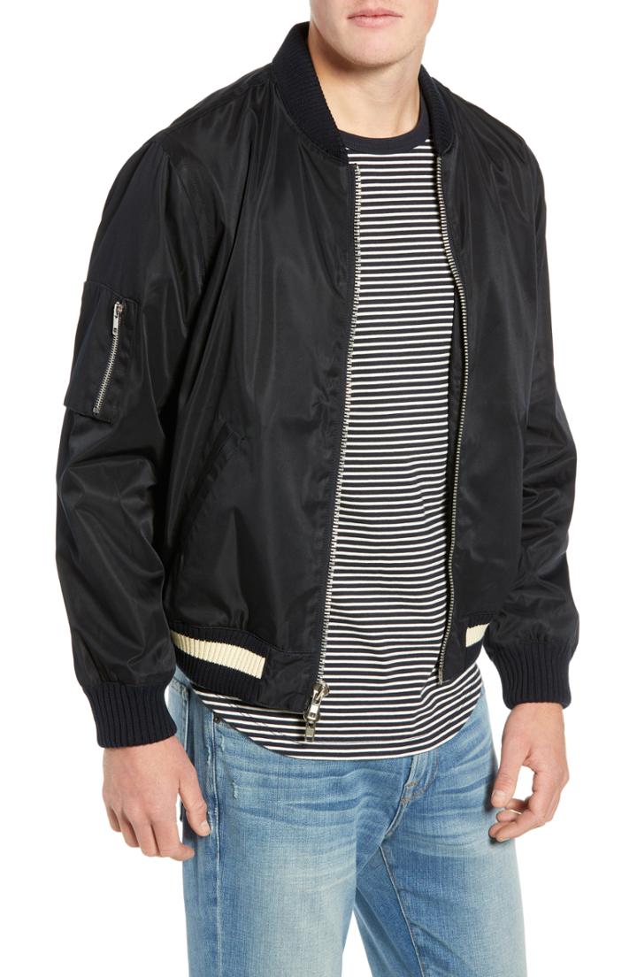 Men's Frame Denim Classic Nylon Bomber Jacket - Blue
