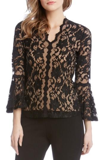Women's Karen Kane Bell Sleeve Scalloped Lace Top - Black