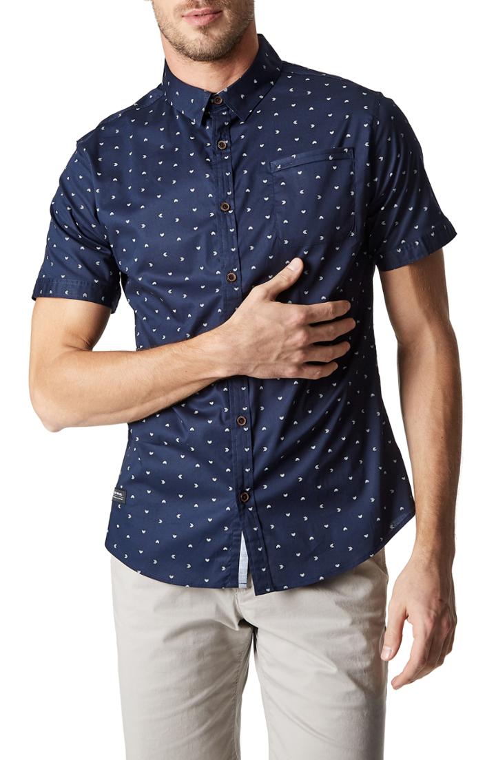 Men's 7 Diamonds Rhythm Nation Trim Fit Stretch Short Sleeve Sport Shirt - Blue