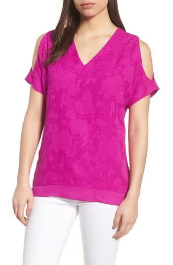 Women's Chaus Floral Jacquard Cold Shoulder Top - Pink