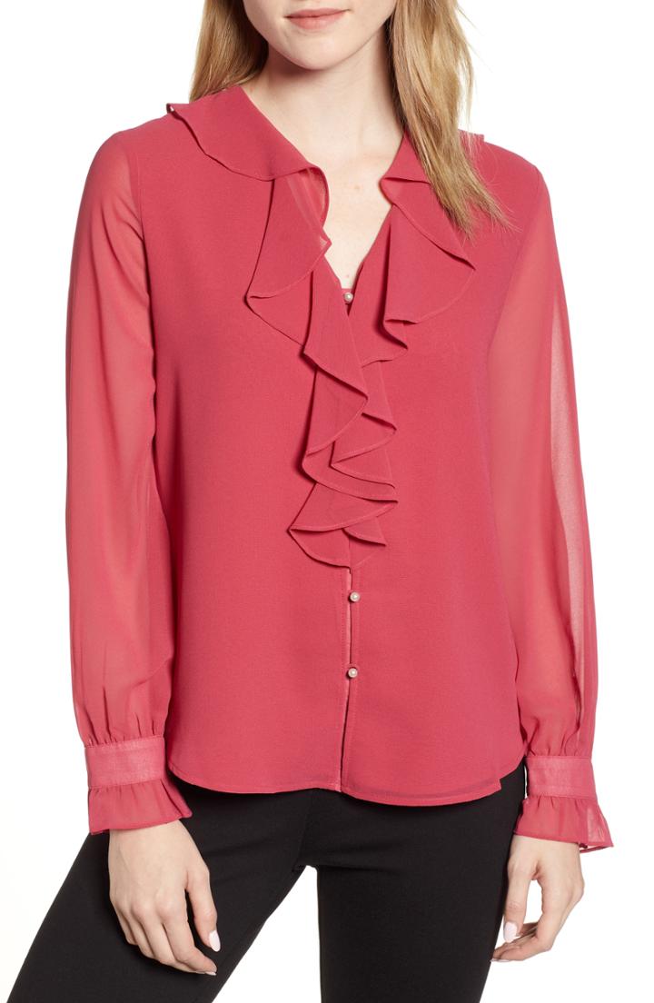 Women's Karl Lagerfeld Paris Ruffle Front Blouse - Pink