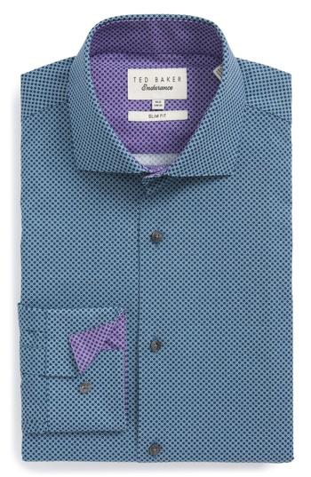 Men's Ted Baker London Locket Slim Fit Geometric Dress Shirt - 32/33 - Blue