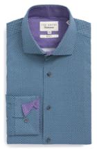 Men's Ted Baker London Locket Slim Fit Geometric Dress Shirt - 32/33 - Blue