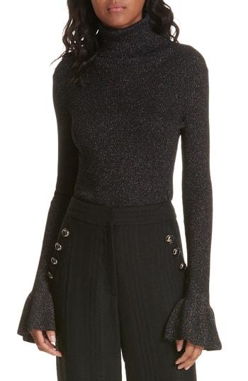 Women's Veronica Beard Tol Metallic Merino Wool Turtleneck - Black