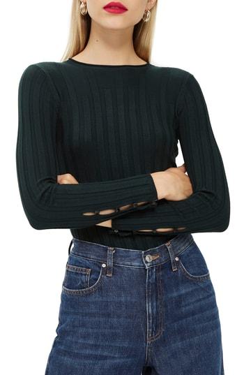 Women's Topshop Ribbed Sweater Us (fits Like 6-8) - Green