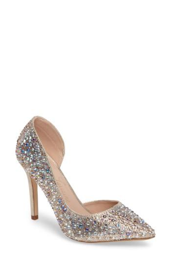 Women's Lauren Lorraine Ruby Embellished Half D'orsay Pump .5 M - Beige