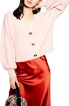 Women's Topshop Horn Button Crop Cardigan Us (fits Like 0) - Pink