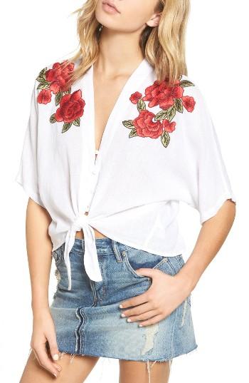 Women's Rails Thea Embroidered Tie Front Crop Top - White