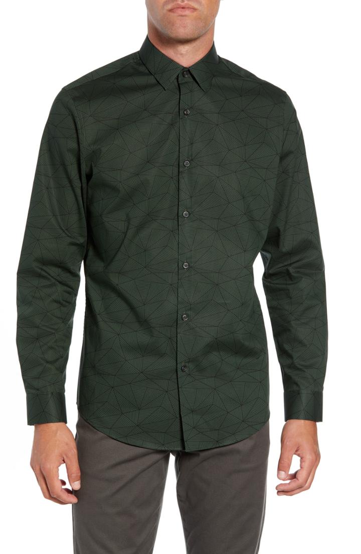 Men's Calibrate Non-iron Geo Print Sport Shirt - Green