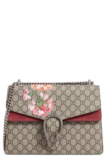 Gucci Large Floral Gg Supreme Canvas & Suede Shoulder Bag - Blue