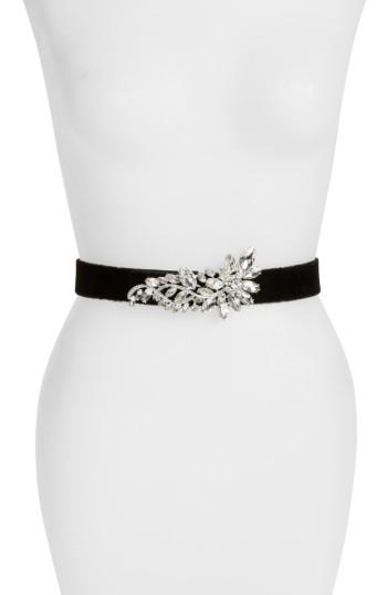 Women's Deborah Drattell Rosmina Crystal Embellished Velvet Belt