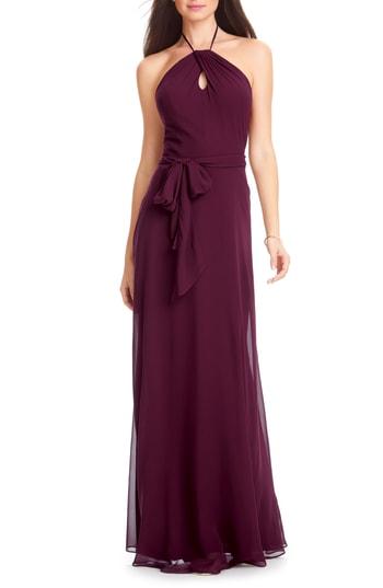 Women's #levkoff Chiffon Tie Waist Halter Gown - Red