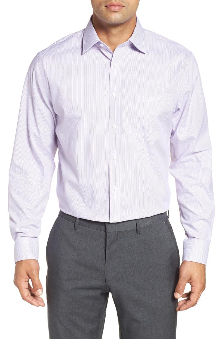 Men's Nordstrom Men's Shop Traditional Fit Non-iron Stripe Dress Shirt .5 34/35 - Purple