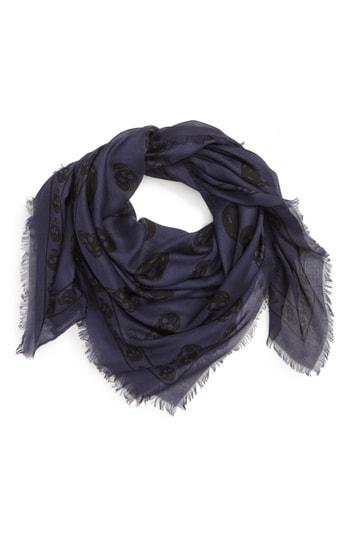Men's Alexander Mcqueen Skull Print Modal & Silk Scarf, Size None - Blue