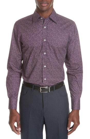 Men's Canali Classic Fit Floral Dress Shirt - Red