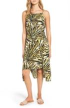 Women's Love, Fire Palm Print Apron Dress - Green