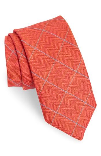 Men's David Donahue Windowpane Silk & Linen Tie, Size - Blue