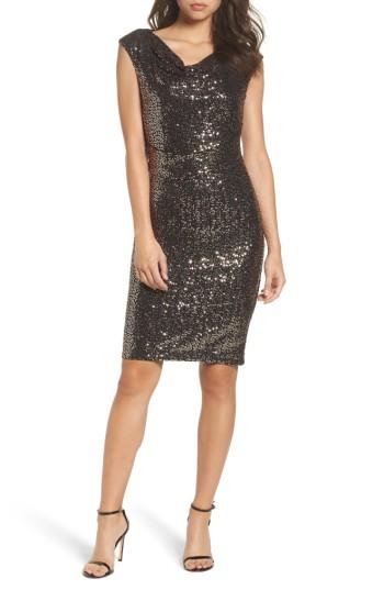 Women's Eliza J Drape Neck Sequin Embellished Sheath Dress