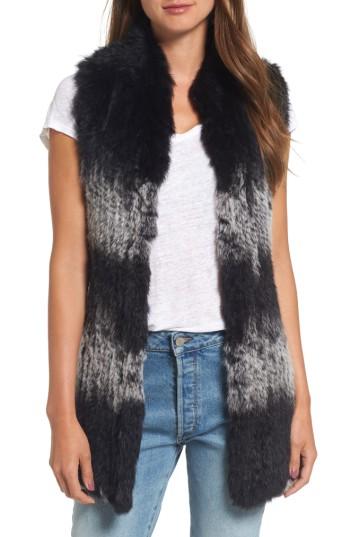 Women's Love Token Stripe Genuine Rabbit Fur Vest - None
