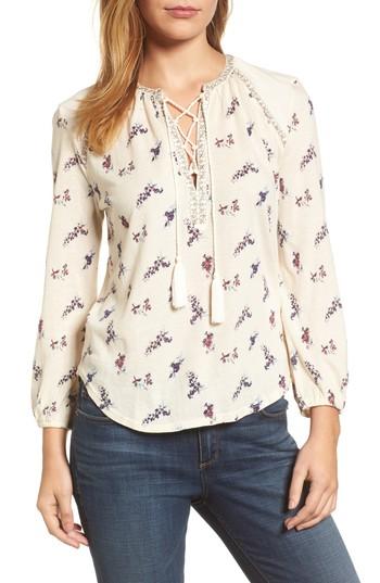 Women's Lucky Brand Lace-up Ditsy Print Top - Ivory