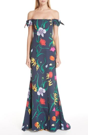 Women's Carolina Herrera Off The Shoulder Floral Gown - White