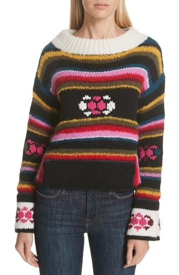Women's Smythe Hand Knit Stripe Alpaca Sweater - Black