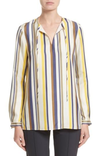 Women's Lafayette 148 New York Eli Carnaby Stripe Silk Blouse, Size - White