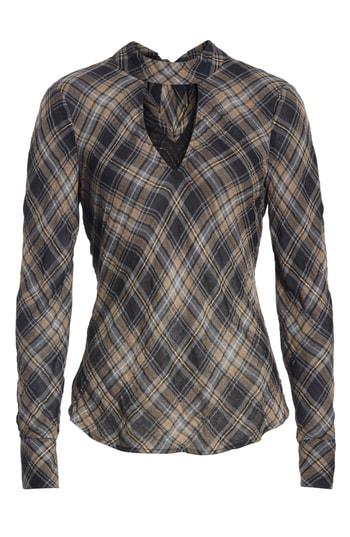 Women's Veronica Beard Wade Metallic Plaid Top - Black
