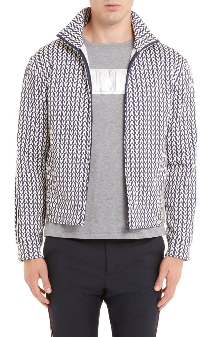Men's Valentino Print Zip Jacket, Size - Blue