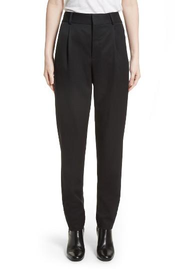 Women's Saint Laurent Wool Pleated Pants Us / 36 Fr - Black