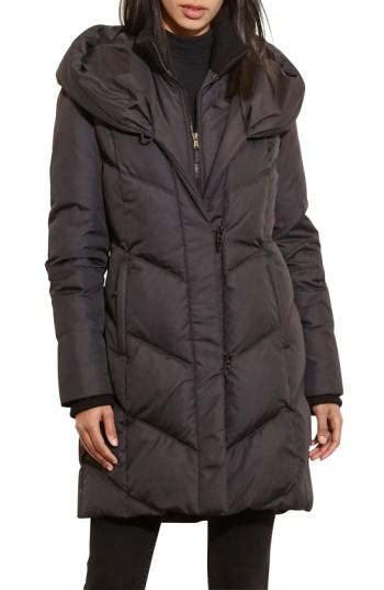 Women's Lauren Ralph Lauren Quilted Hooded Coat With Knit Trim - Black