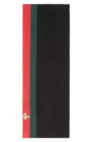 Men's Gucci Strong Bee Applique Scarf, Size - Grey