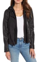 Women's Caslon Hooded Leather Moto Jacket - Black